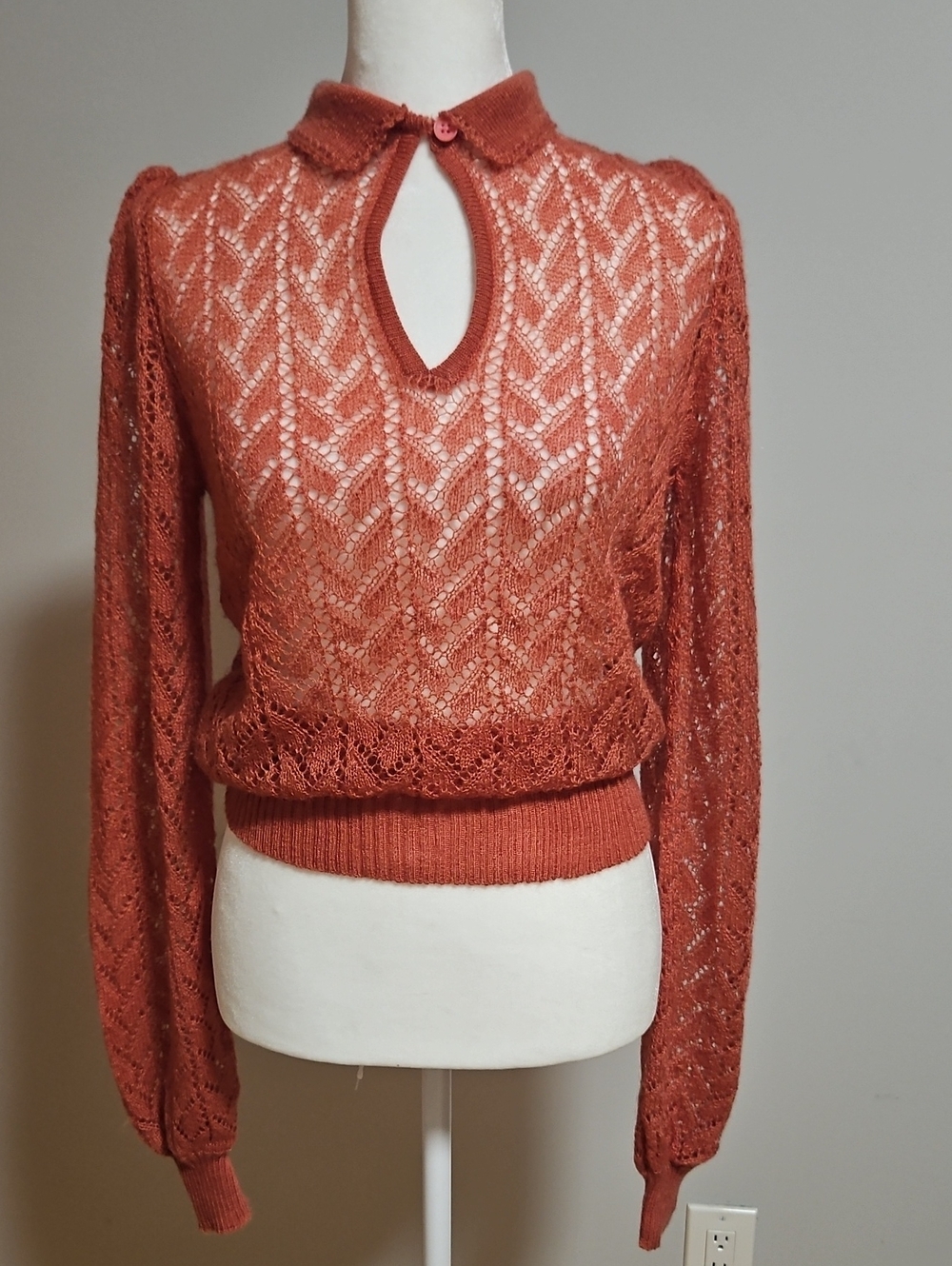 Beautiful Openwork V-Neck Collared Women's Vintage Sweater. The Sweater Only.
